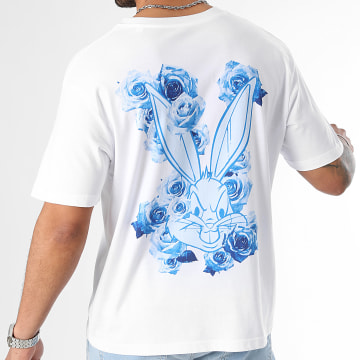 Looney Tunes - Tee Shirt Oversize Large Bugs Bunny Blue Flowers Blanc