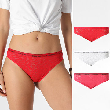 Calvin Klein - Confezione da 3 paia di brasiliani da donna QD5225E Bianco Rosso Rosa