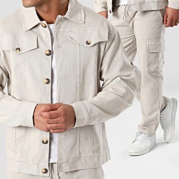 Aarhon - Set di pantaloni cargo e camicia oversize beige