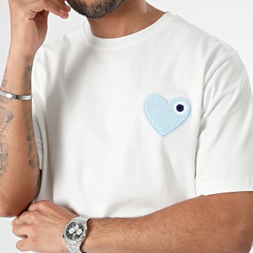 ADJ - Tee Shirt Oversize Large Coeur Chic Bianco Azzurro