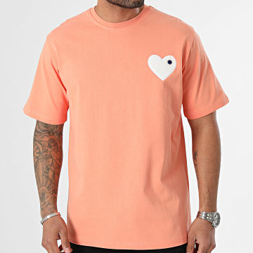 ADJ - Tee Shirt Oversize Large Coeur Chic Arancione Bianco