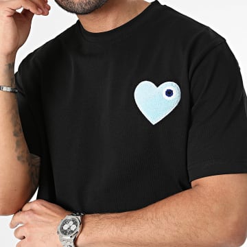 ADJ - Tee Shirt Oversize Large Coeur Chic Nero Azzurro