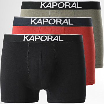 Kaporal - Lot De 3 Boxers Quad Noir Vert Kaki Rouge Brique