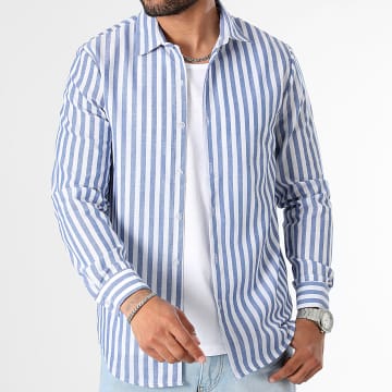 LBO - Chemise Manches Longues A Rayures Larges 0977 Bleu Clair Blanc