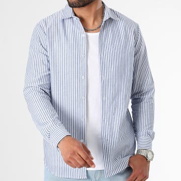 LBO - Camisa Manga Larga Rayas Finas 1100 Azul Claro Blanco