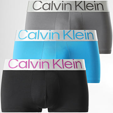 Calvin Klein - Lot De 3 Boxers Reconsidered Steel NB3074A Noir Bleu Clair Gris Argenté