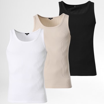LBO - Lote de 3 camisetas de tirantes acanaladas 1125 Negro Beige Blanco