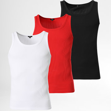 LBO - Lote de 3 camisetas de tirantes acanaladas 1126 Negro Rojo Blanco