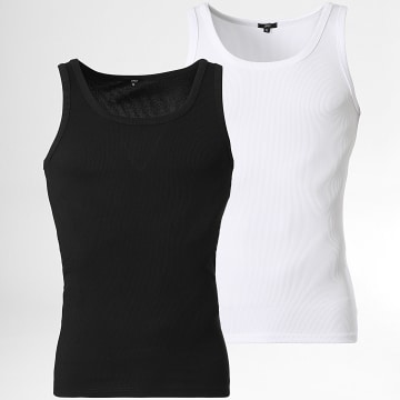 LBO - Lote de 2 camisetas de tirantes de canalé 1130 Negro Blanco