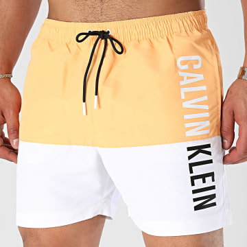 Calvin Klein - Short De Bain Drawstring Block 0994 Orange Blanc