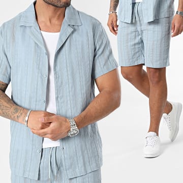 Frilivin - Conjunto de camisa gris azul de manga corta y pantalón corto de jogging