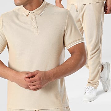 Frilivin - Set di pantaloncini da polo e pantaloni da jogging beige