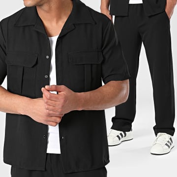 Frilivin - Conjunto de camisa negra de manga corta y pantalón chino