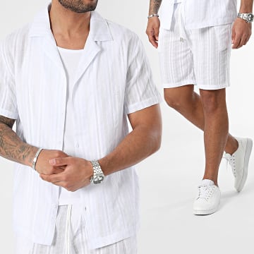 Frilivin - Set camicia bianca a maniche corte e pantaloncini da jogging