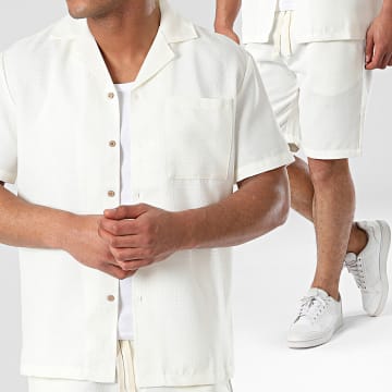 Frilivin - Conjunto de camisa de manga corta y pantalón corto de jogging Beige claro