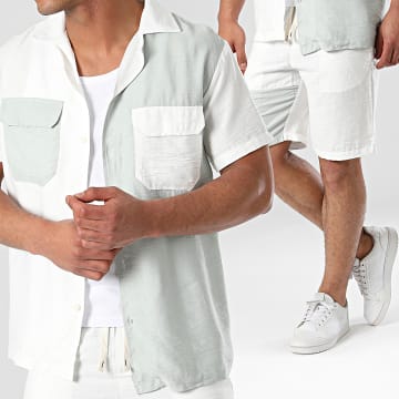 Frilivin - Conjunto de camisa de manga corta y pantalón corto de jogging Blanco Verde