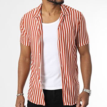 Classic Series - Camicia a maniche corte a righe rosso mattone beige