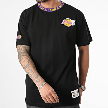 Mitchell and Ness - Oversize Jacquard Ringep Vintage Los Angeles Lakers Tee Shirt Negro