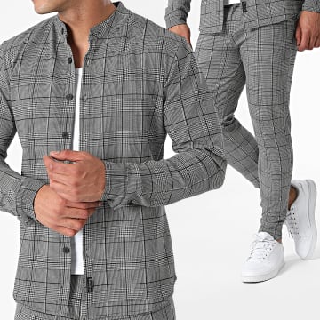 Zelys Paris - Conjunto de camisa gris de manga larga y pantalón chino