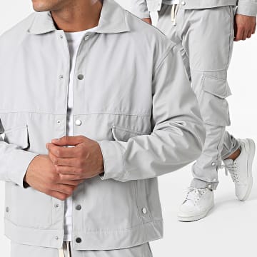 2Y Premium - Conjunto de sobrecamisa y pantalón cargo gris claro