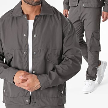 2Y Premium - Conjunto de sobrecamisa y pantalón cargo gris marengo