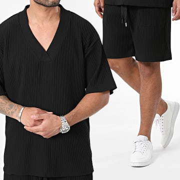 John H - Conjunto de camiseta oversize negra y pantalón corto de jogging