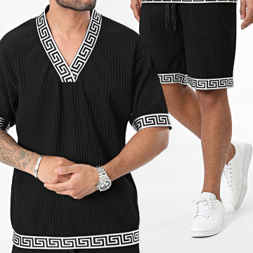 John H - Conjunto de camiseta oversize y pantalón corto negro Silver Renaissance