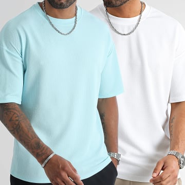 LBO - Lote De 2 Camisetas Texturizadas Waffle Grande 0209 0416 Blanco Azul Claro