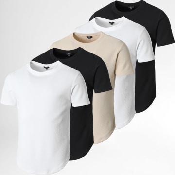 LBO - Lot De 5 Tee Shirts Texturés Waffle 0424 0431 Noir Blanc Beige
