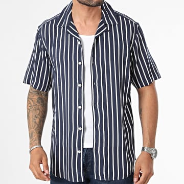 Only And Sons - Chemise Manches Courtes Wayne Life Bleu Marine Blanc