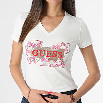 Guess - Tee Shirt Col V Femme W4GI23 Blanc