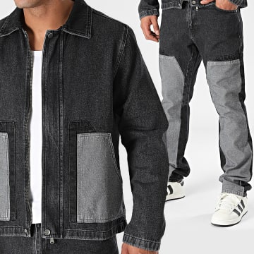 Ikao - Set di jeans e giacca con zip nero-grigio regular