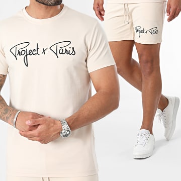 Project X Paris - Conjunto de camiseta y pantalón corto de jogging beige