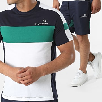 Sergio Tacchini - Set di maglietta e pantaloncini da jogging 40547_236-40551_236 blu navy bianco verde