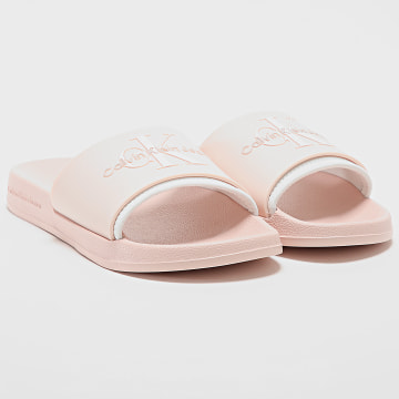 Calvin Klein - Slide Mujer Monogram 0585 Peach Blush Bright White