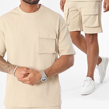 MTX - Conjunto de camiseta beige y pantalón corto tipo cargo
