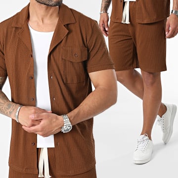 MTX - Set camicia a maniche corte e pantaloncini da jogging marrone