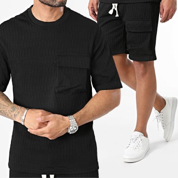 MTX - Conjunto de camiseta negra con bolsillos y pantalón corto tipo cargo