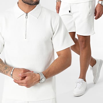MTX - Conjunto de polo de manga corta y pantalón corto de jogging Blanco