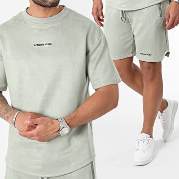 MTX - Conjunto de camiseta verde y pantalón corto de jogging