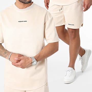 MTX - Set di maglietta e pantaloncini da jogging beige