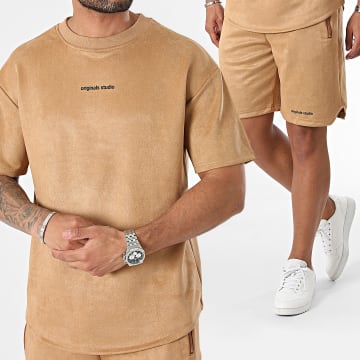 MTX - Set di maglietta e pantaloncini da jogging color cammello