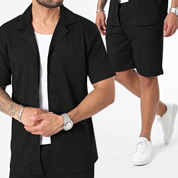MTX - Set camicia nera a maniche corte e pantaloncini da jogging