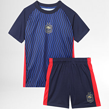 FFF - Conjunto de camiseta y pantalón corto de fútbol azul marino y rojo de Francia