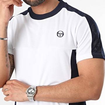 Sergio Tacchini - Tee Shirt A Bandes Forata 40615 Blanc Bleu Marine