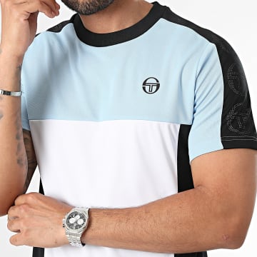 Sergio Tacchini - Camiseta A Rayas Forata 40615 Blanco Negro Azul Claro