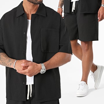 Frilivin - Conjunto de camisa negra de manga corta y pantalón corto de jogging