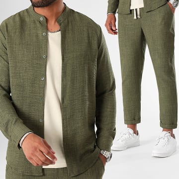 LBO - Set camicia a maniche lunghe e pantaloni effetto lino 1212 Verde kaki