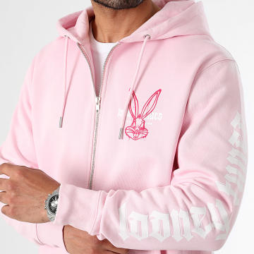 Looney Tunes - Sweat Zippé Capuche Bugs Bunny Sleeve Color Spray Pink Pastel