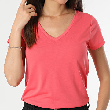 Only - Tee Shirt Col V Femme Dalila Rose Corail